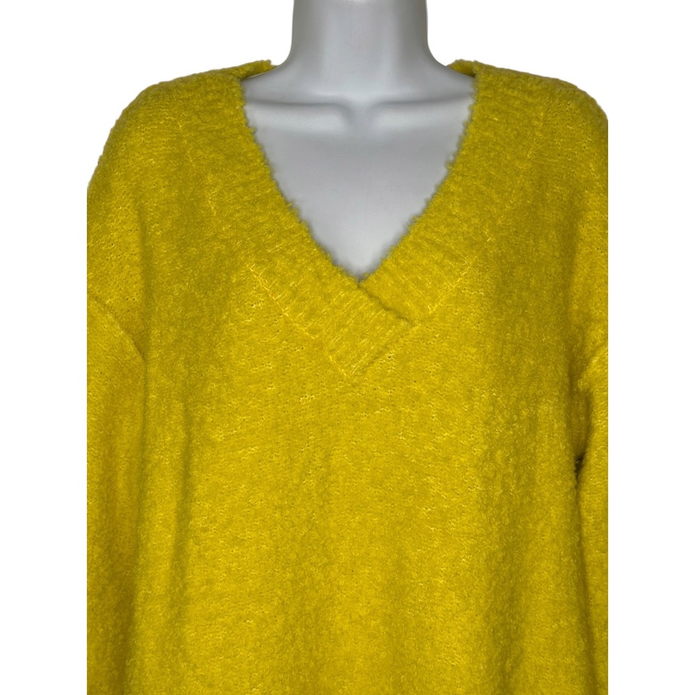 Anthropologie Pilcro V-Neck Teddy Sweater Yellow XS Oversized Tunic Pullover - Picture 6 of 12
